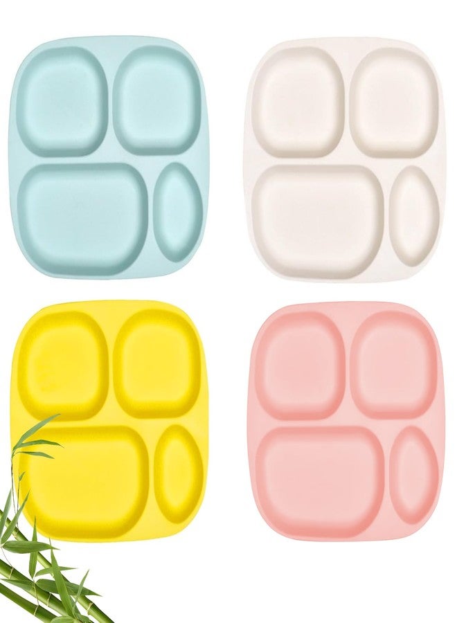shopwithgreen Bamboo Divided Plates for Kids Adults - Dinnerware Set for Toddlers Kids Children Baby, Toddler Dinner Plates, BPA Free, Stackable, Dishwasher Safe, 9.4 inch, Set of 4 - Image 1